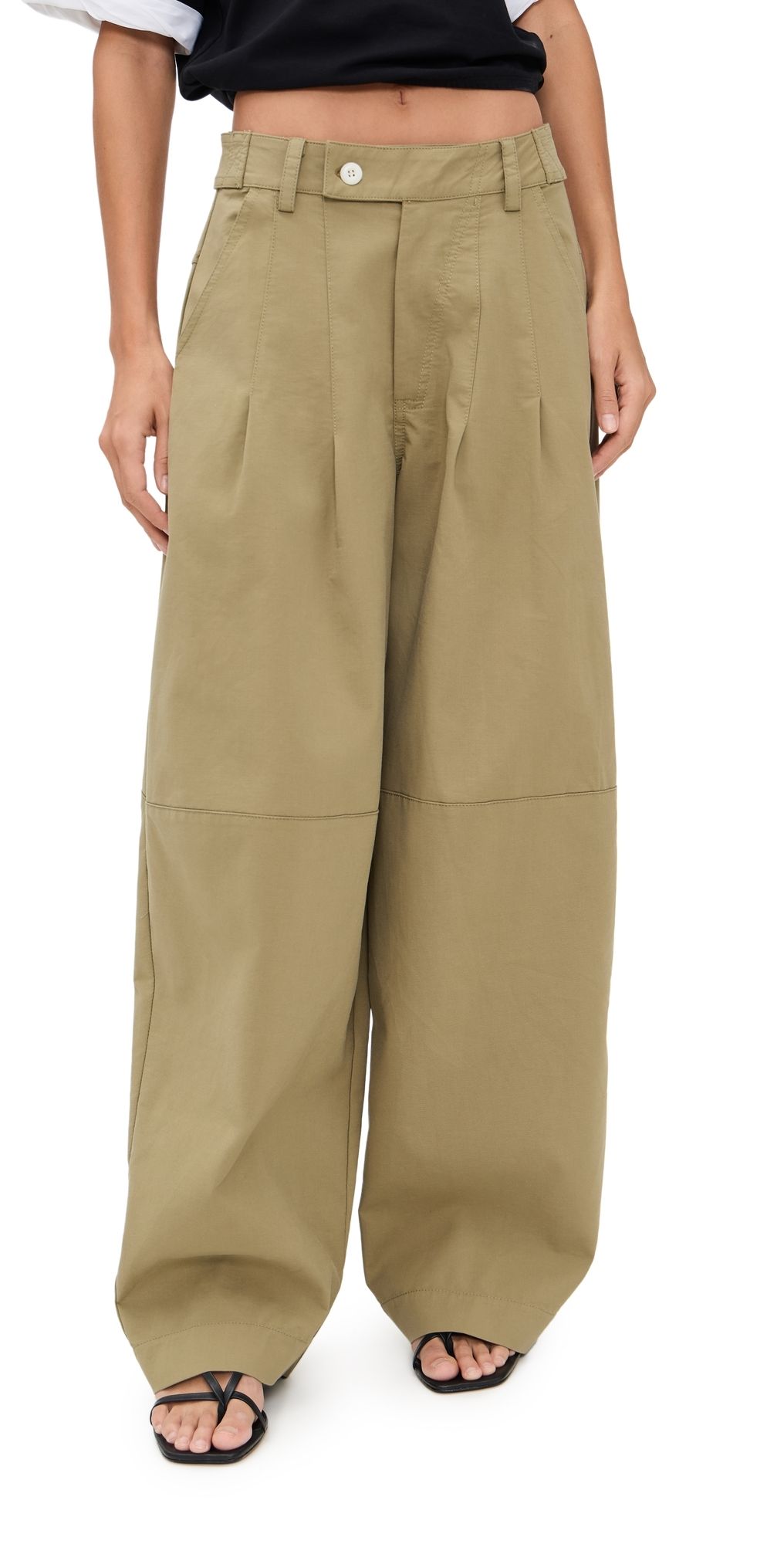 Pixie Market Baggy Khaki Button Pants Khaki L