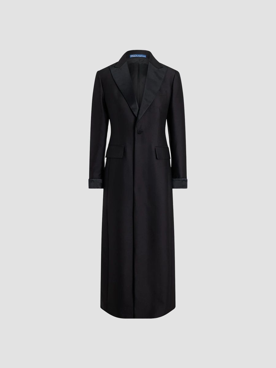 Polo Ralph Lauren Women's Wool-Silk-Crepe Longline Sport Coat - Black - Size 8