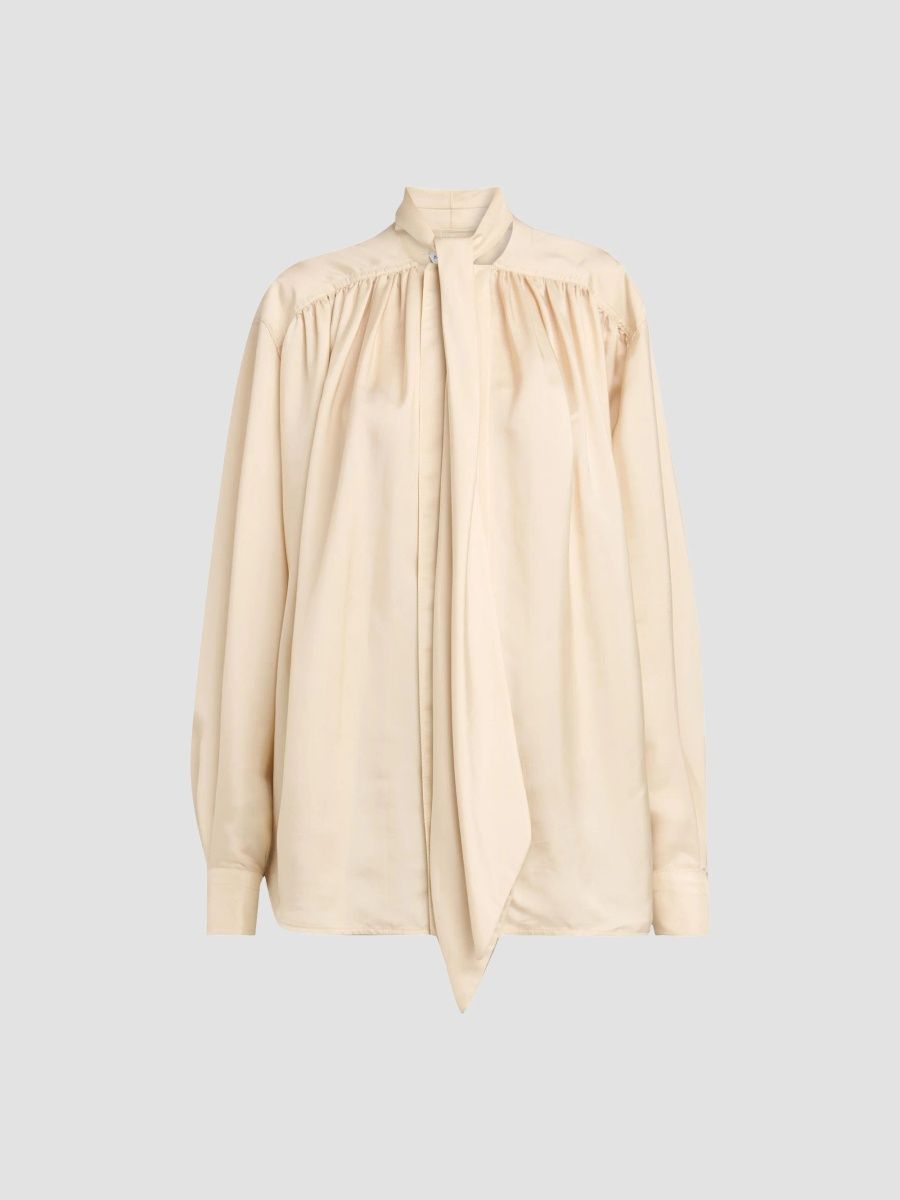 Bottega Veneta Women's Scarf-Neck Silk Blouse - Prosecco - Size 8