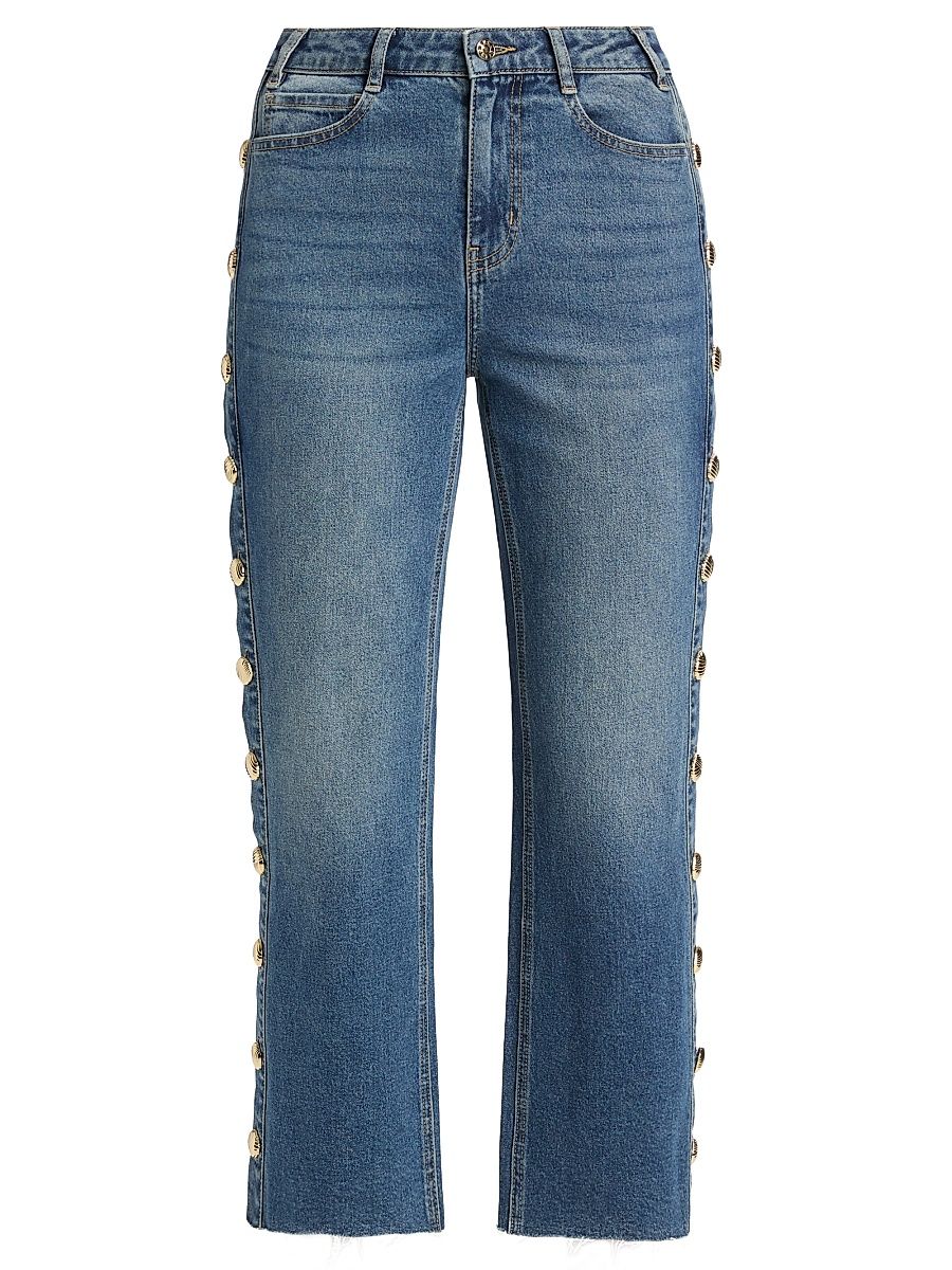 Women's Stephen Button-Detail Cropped Jeans - Vintage Med Blue - Size 29