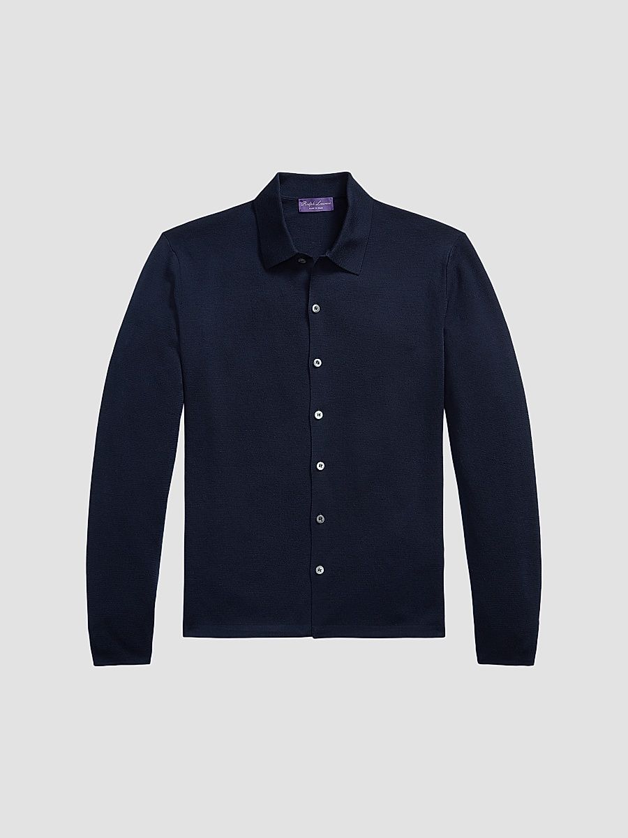 Men's Wool Polo Cardigan - Racing Navy - Size XXL