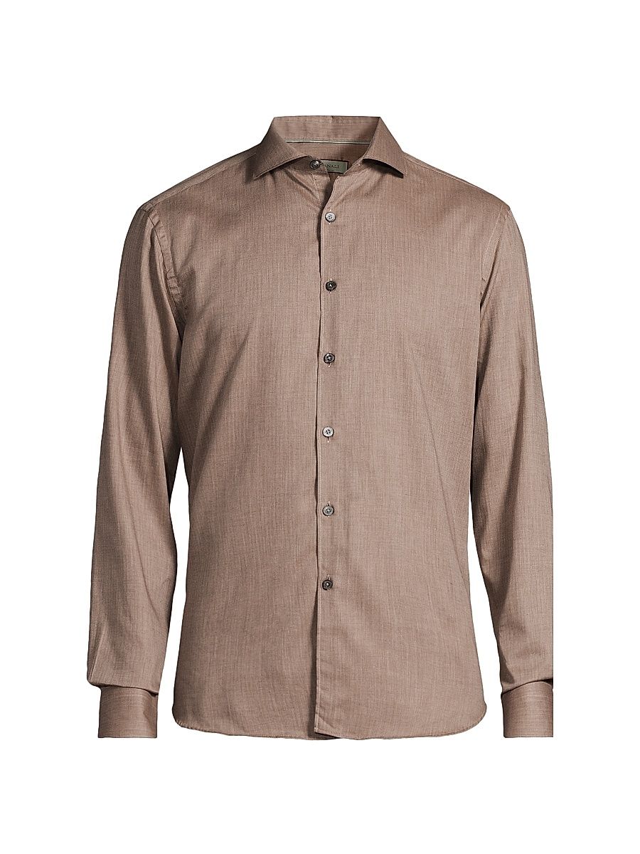 Men's Herringbone Button-Front Sport Shirt - Tan - Size XL