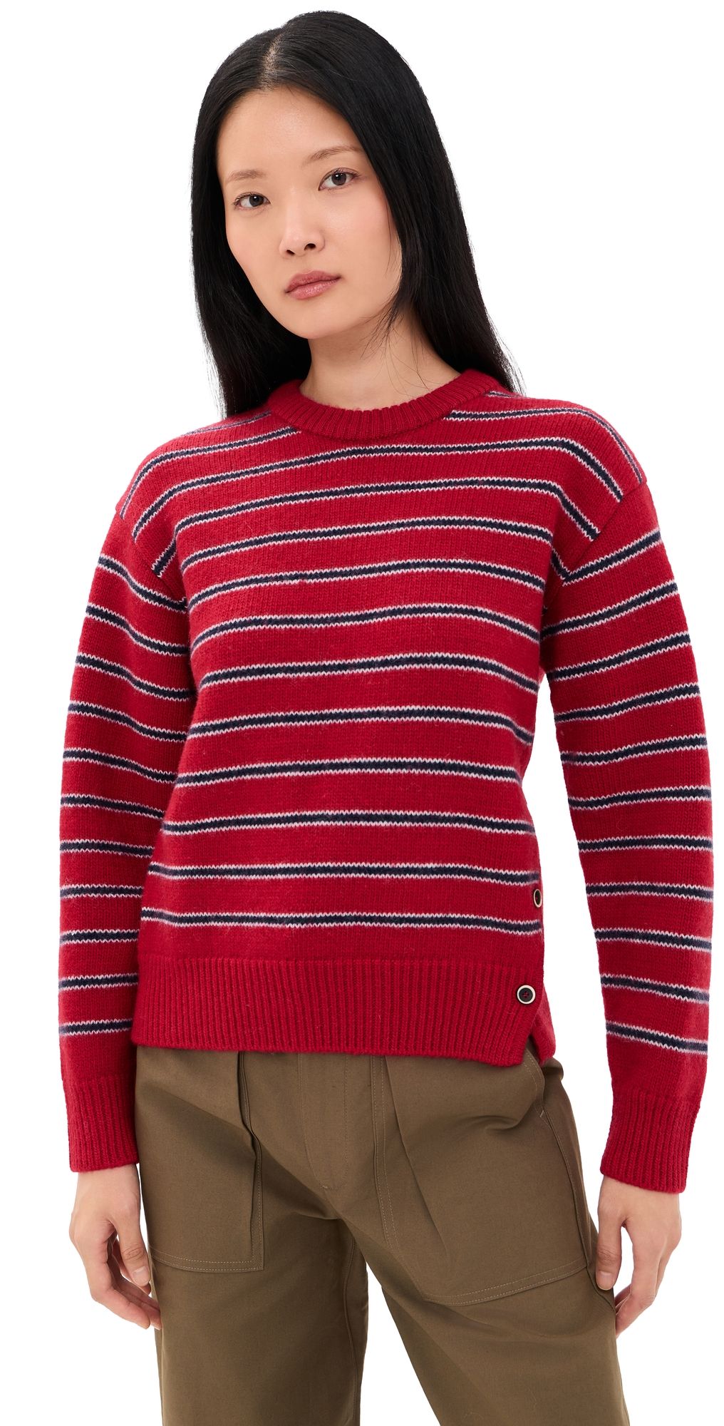 DUNST Unisex Striped Chunky Sweater Red M