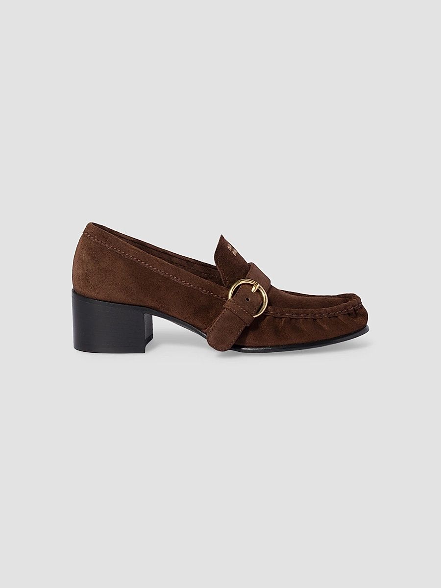 Women's Suede Loafers with Buckle - Brown - Size 8