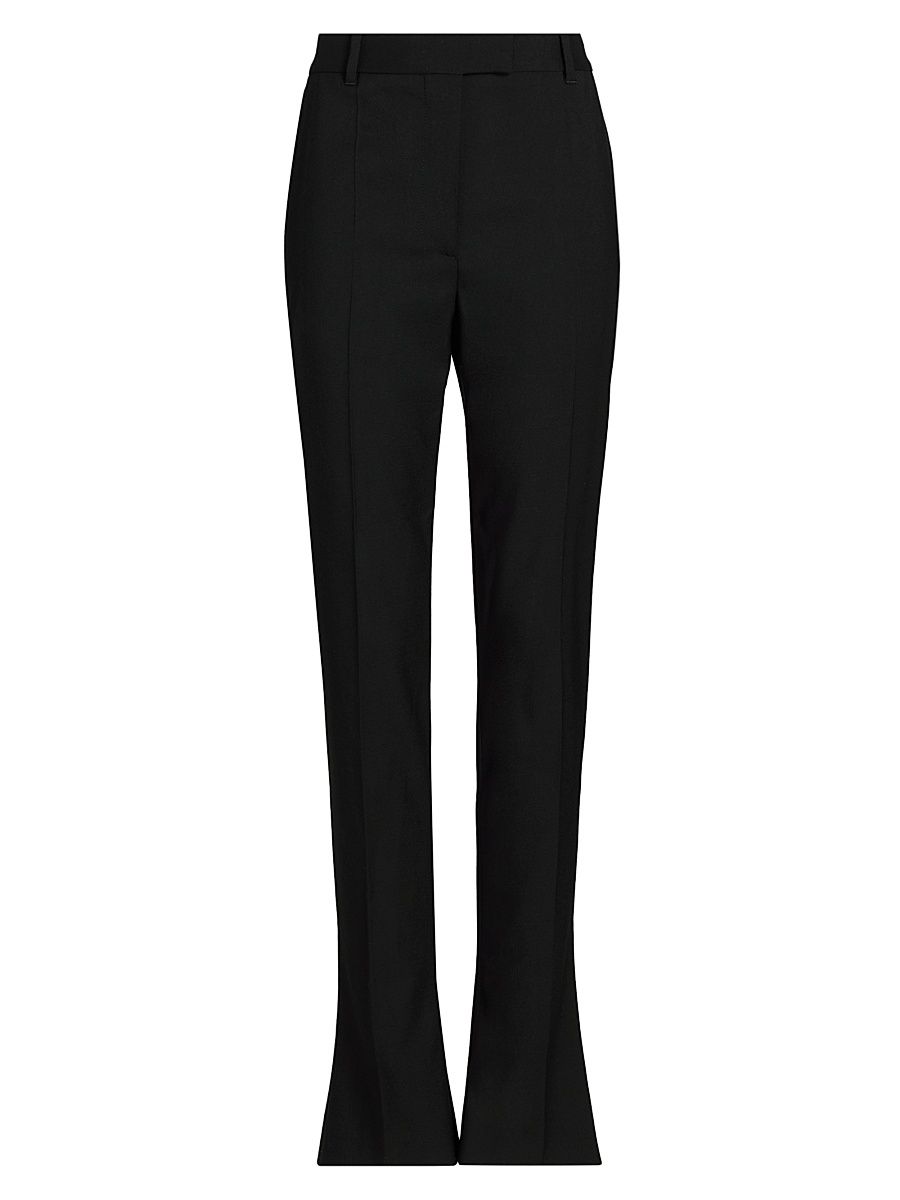 Women's Stretch Wool Straight-Leg Flare Trousers - Black - Size 0