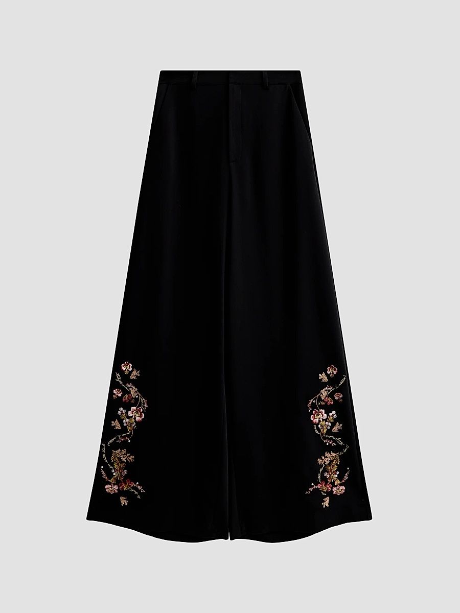 Women's Roxane Loveletter Floral Embroidered Wide-Leg Pants - Black Multi - Size 16