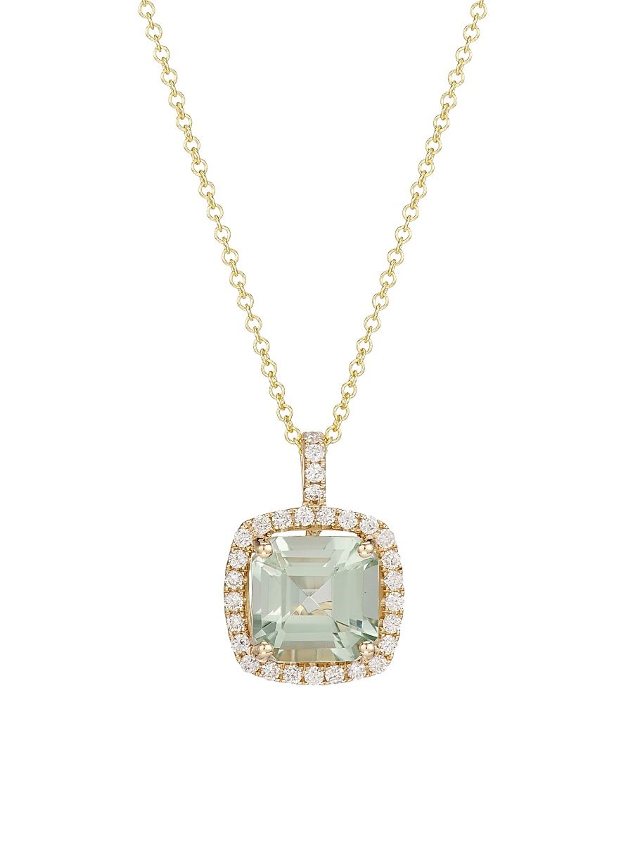 Women's 14K Yellow Gold, 0.35 TCW Diamond & Green Amethyst Pendant Necklace - Yellow Gold