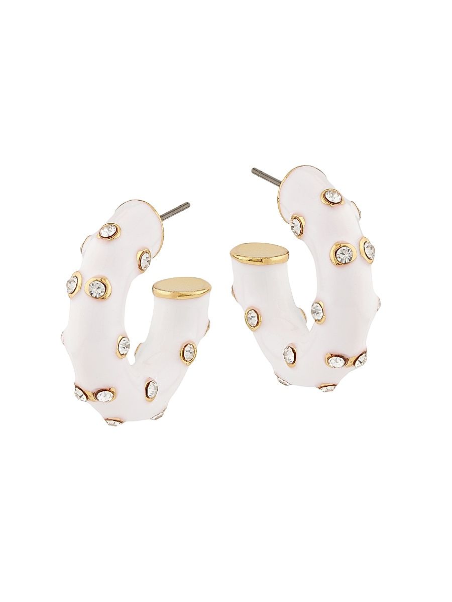 Women's Goldtone, Enamel & Glass Crystal Dotted Hoop Earrings - White Crystal