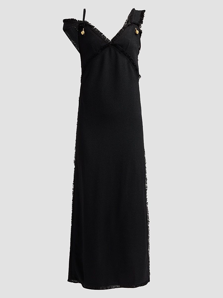 Women's V-Neck Raw-Edge Midi Slipdress - Black - Size 12