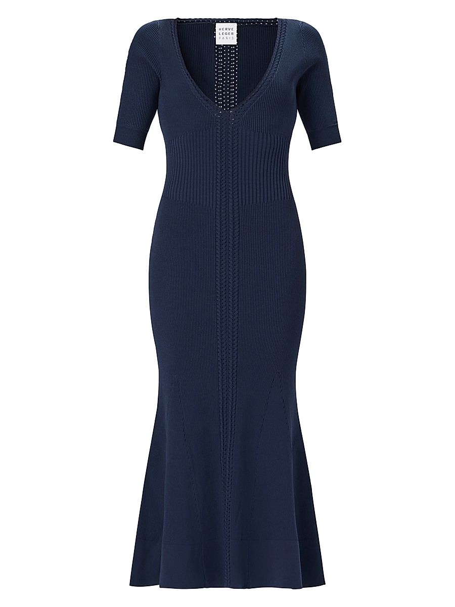 Women's Aria Rib-Knit V-Neck Midi-Dress - Nocturne - Size XS