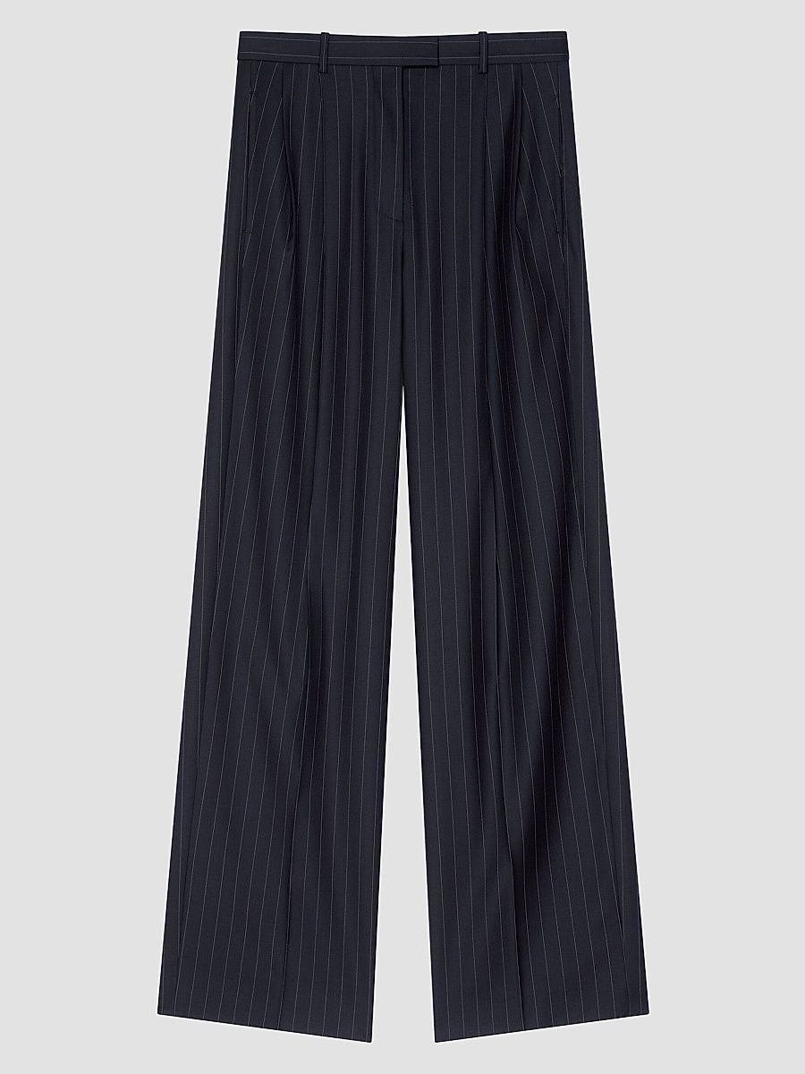 Givenchy Women's Double Pleat Striped Pants in Wool - Dark Navy - Size 8