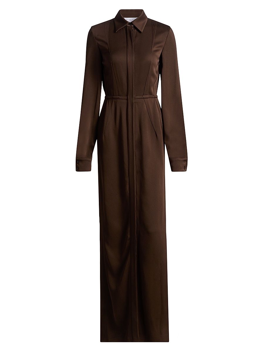 Women's Slit Sleeve Maxi Shirtdress - Espresso - Size 12