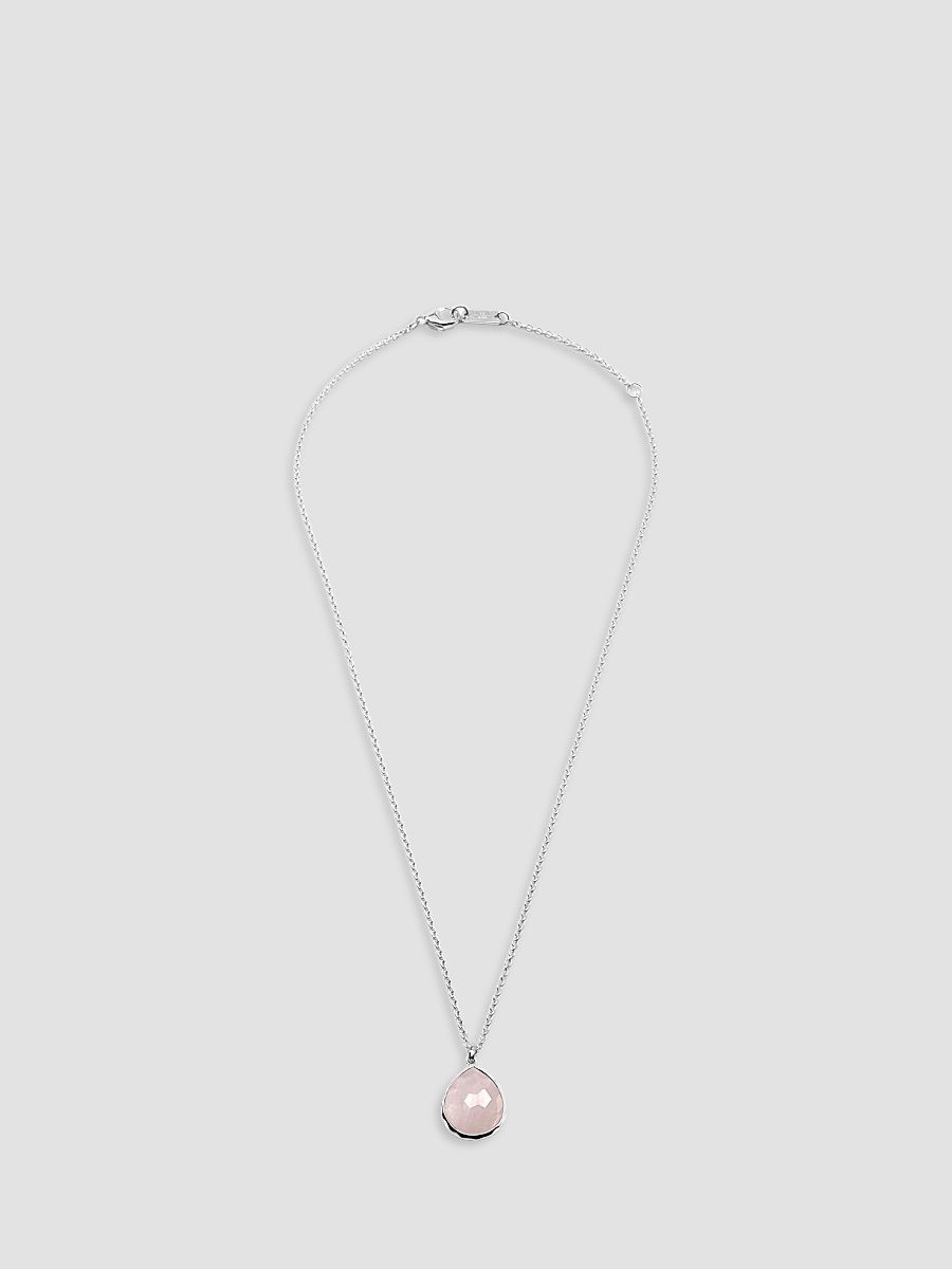 Women's Rock Candy Sterling Silver, Rose Quartz & Mother-Of-Pearl Doublet Mini Teardrop Pendant Necklace - Silver