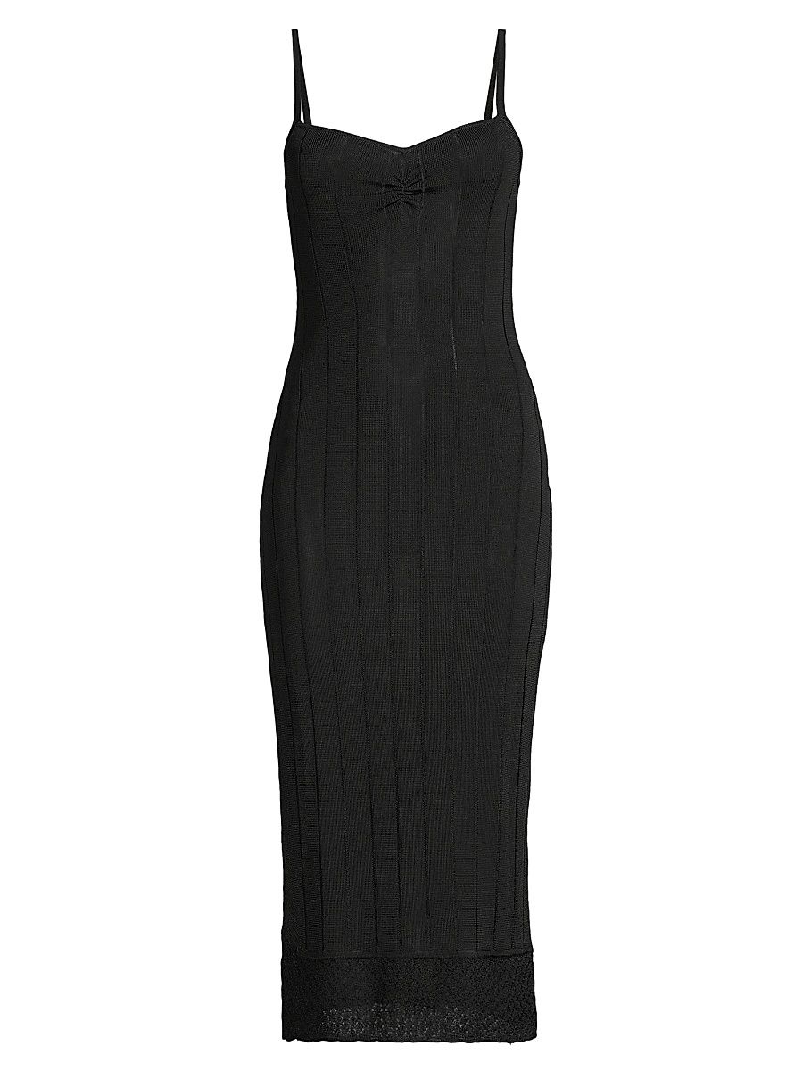 Women's Rib-Knit Slip Midi-Dress - Black - Size XL