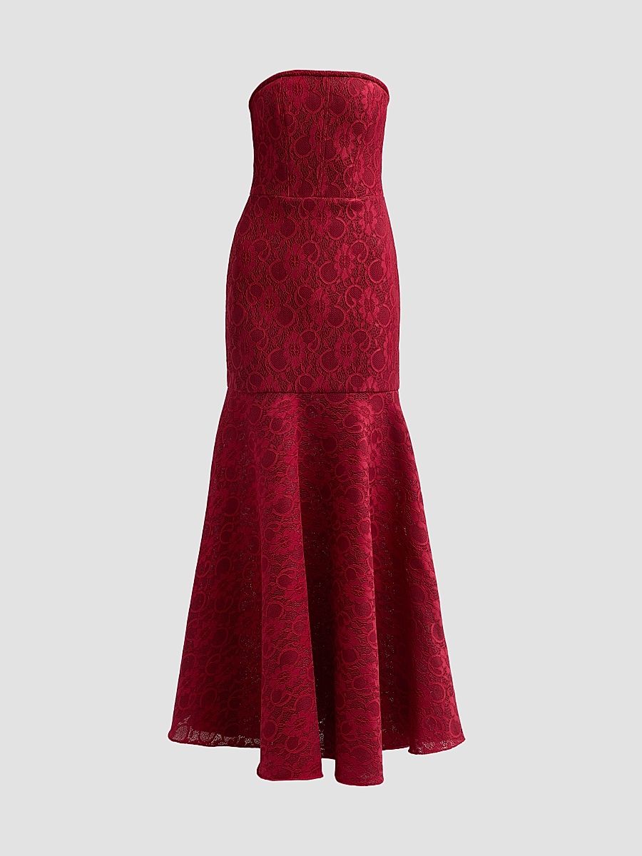 Women's Kristy Strapless Lace Jacquard Trumpet Gown - Rouge - Size 14