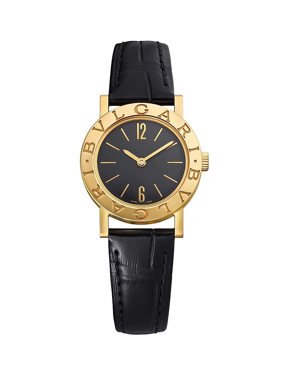 Women's BVLGARI BVLGARI 18K Yellow Gold & Leather Strap Watch/26MM - Black