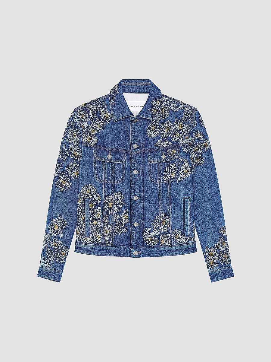 Givenchy Men's Jacket in Denim with Pompom Embroidery - Medium Blue - Size XXL