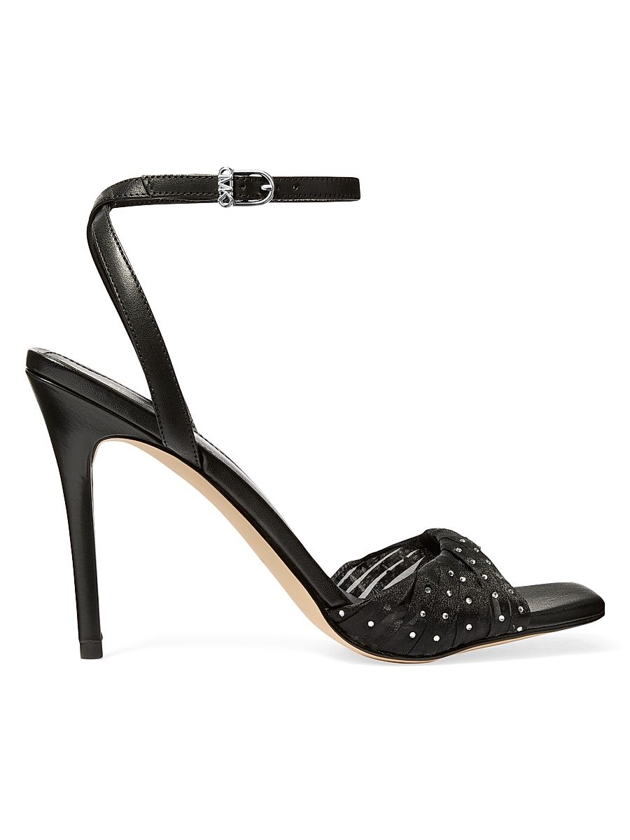 Women's Kiana 100MM Snake-Embossed Leather Sandals - Black - Size 11