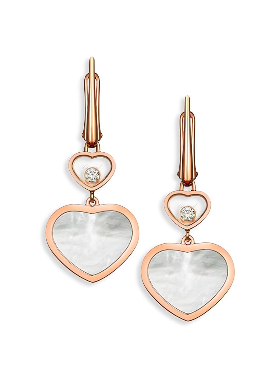 Happy Hearts Diamond & Mother-Of-Pearl Drop Earrings - Rose Gold