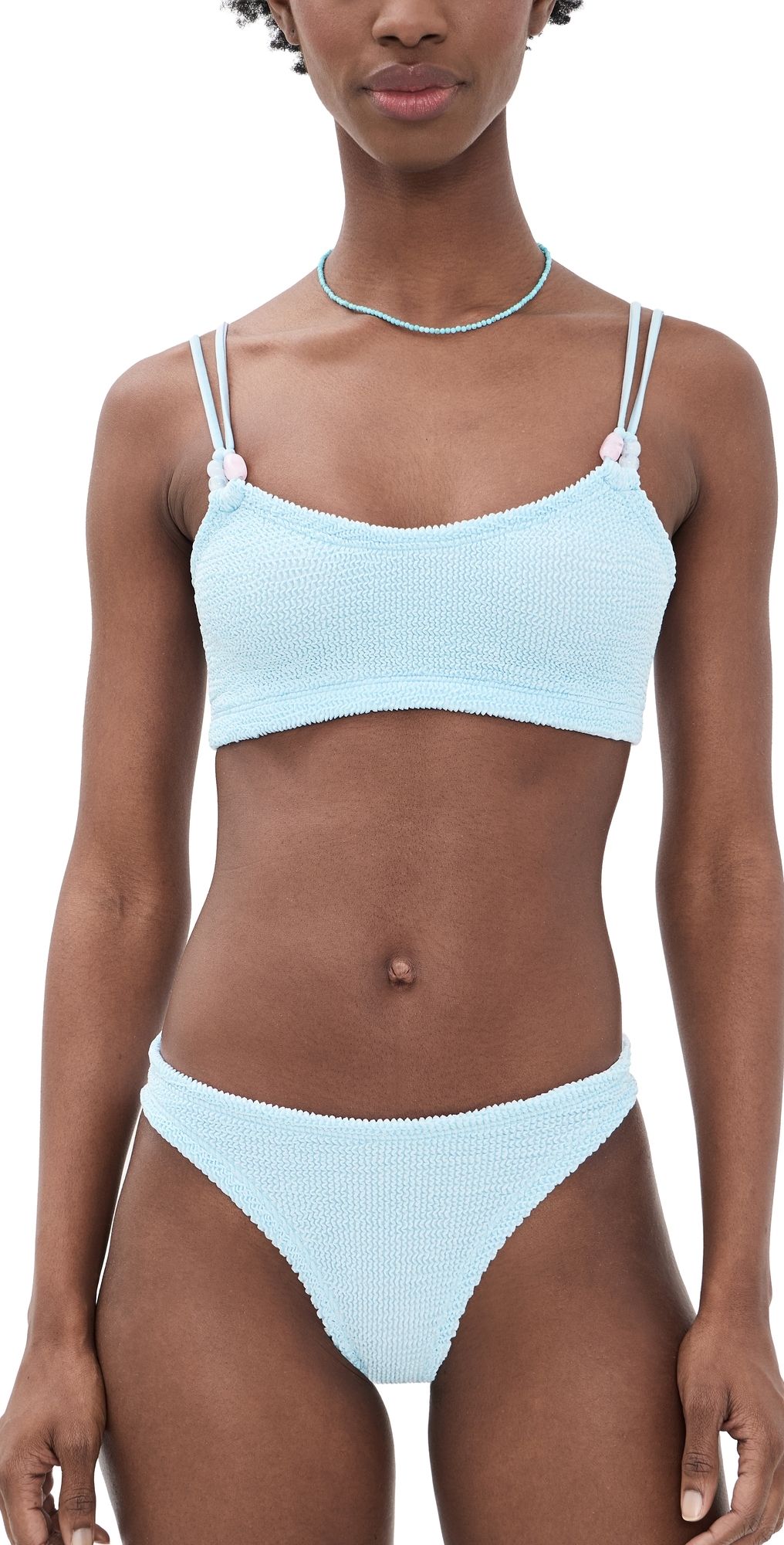 Hunza G Cassie Beaded Bikini METALLIC ICE BLUE One Size
