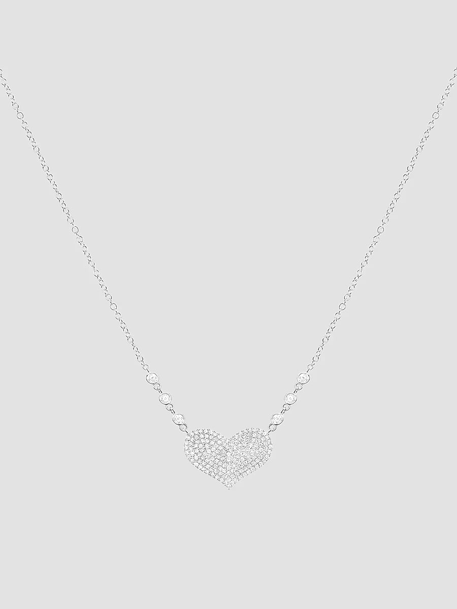 Women's 14K White Gold Pave Diamond Heart Necklace - White Gold