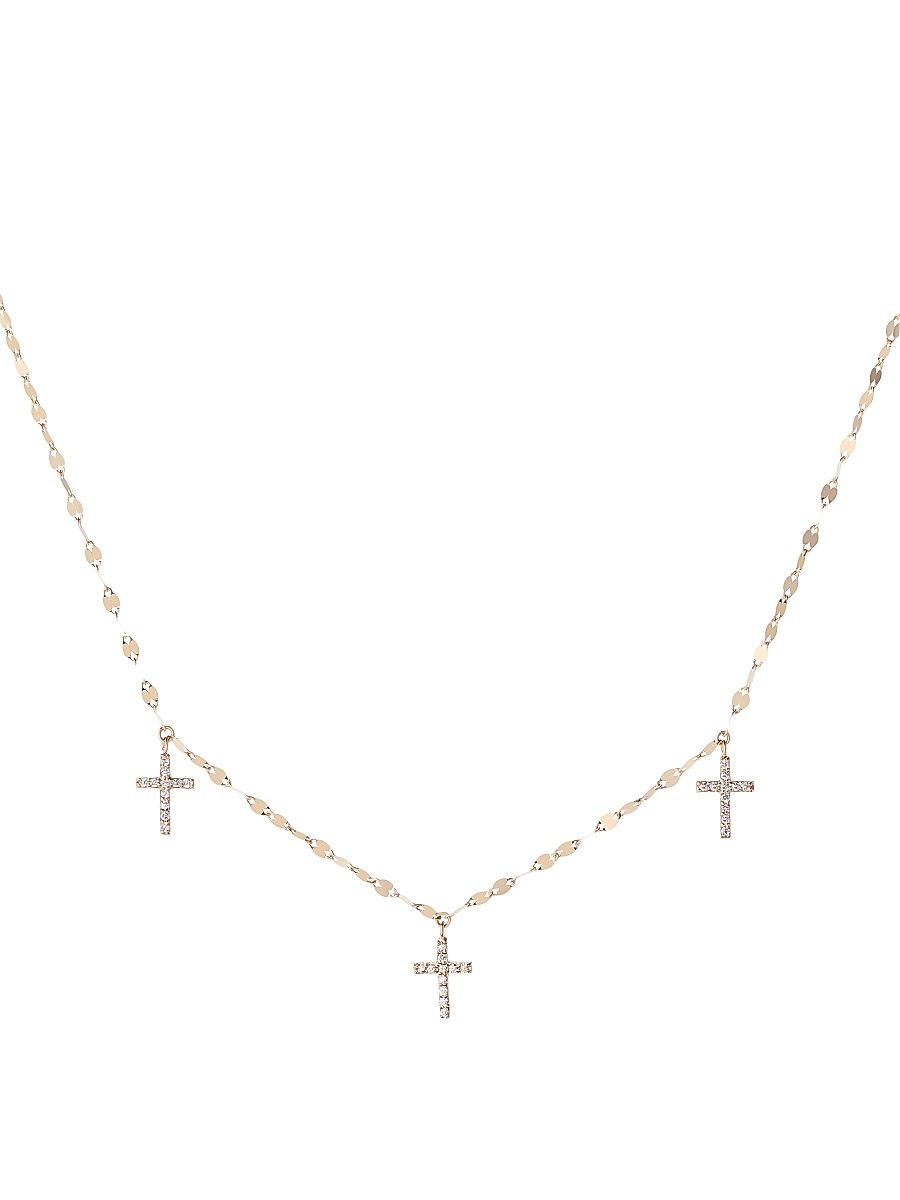 Women's Faith 14K Yellow Gold & 0.17 TCW Diamond Triple Cross Pendant Necklace - Yellow Gold