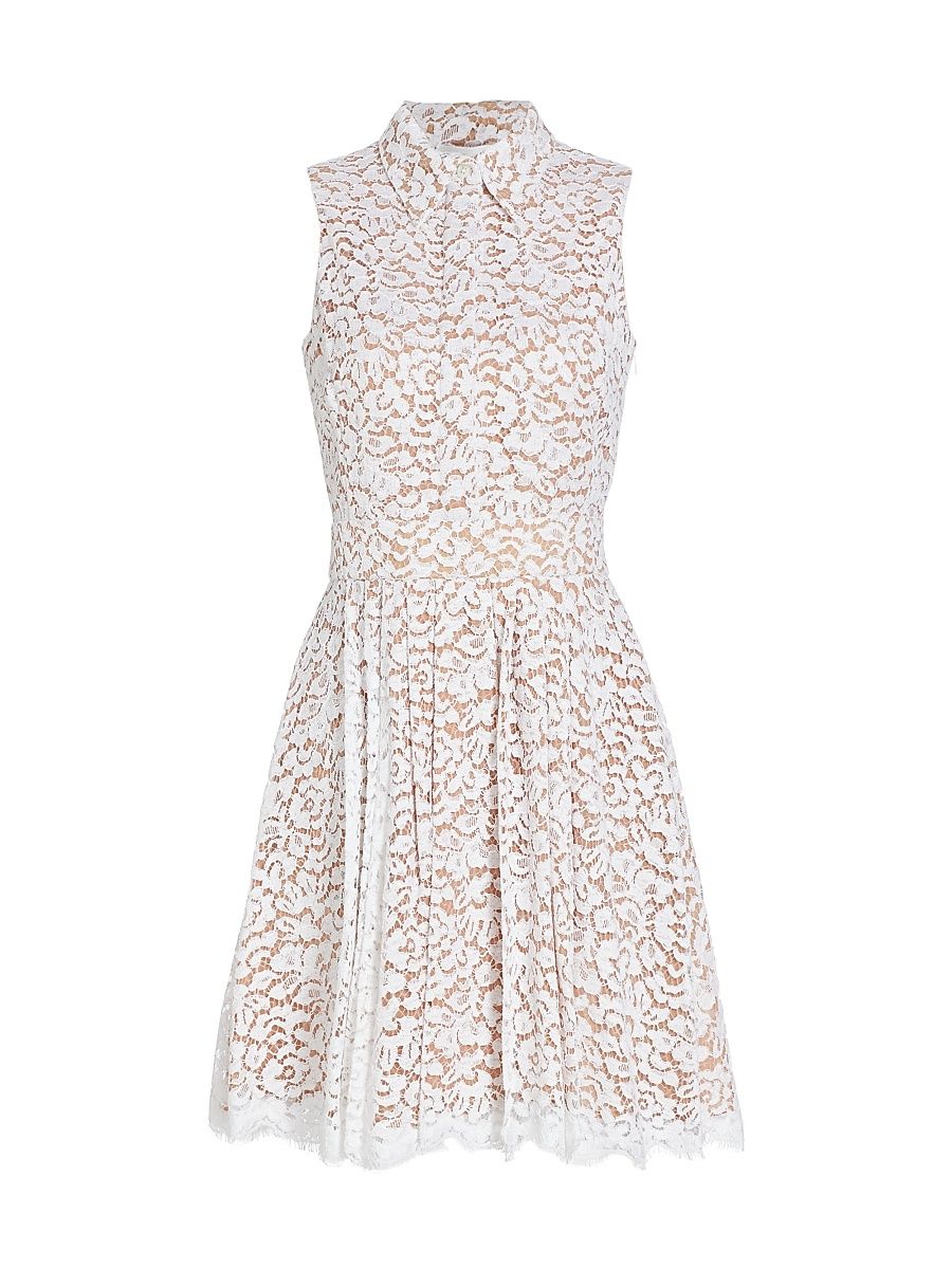Women's Floral Lace Sleeveless Shirtdress - Optic White - Size 14