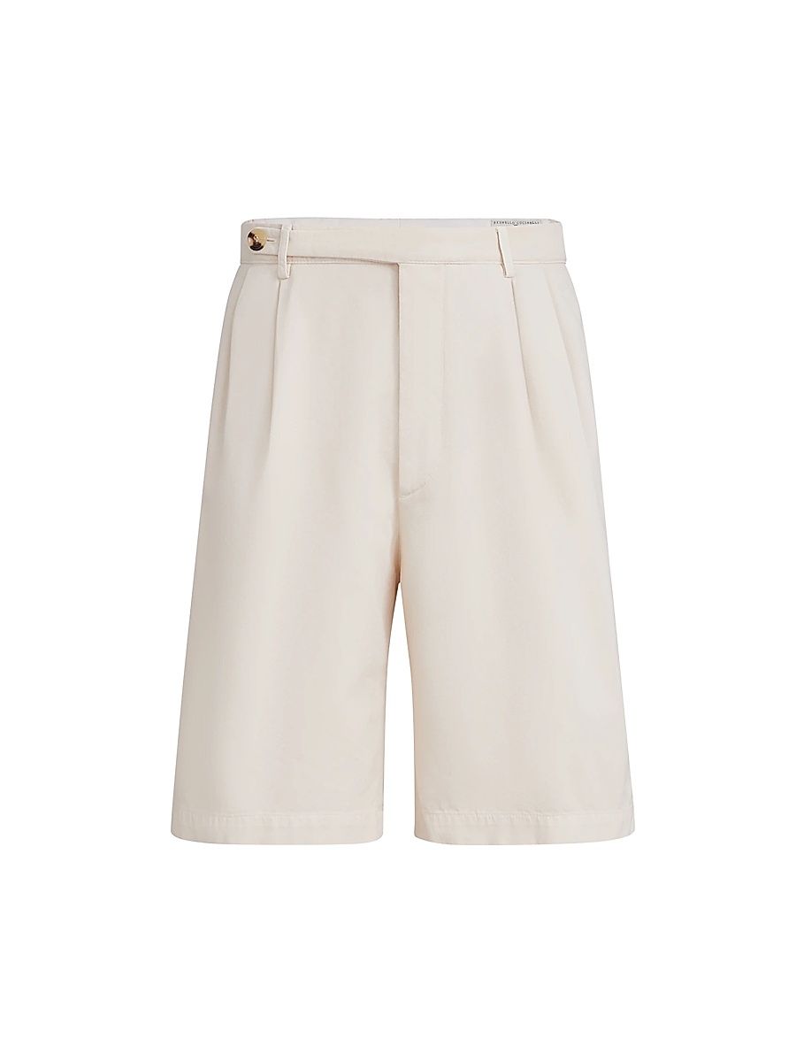 Men's Bermuda Shorts in Twisted Cotton Gabardine with Pleats - Off White - Size 46