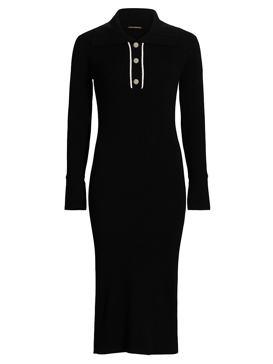 Women's The Zadie Rib-Knit Midi-Dress - Noir With Sky White - Size Medium