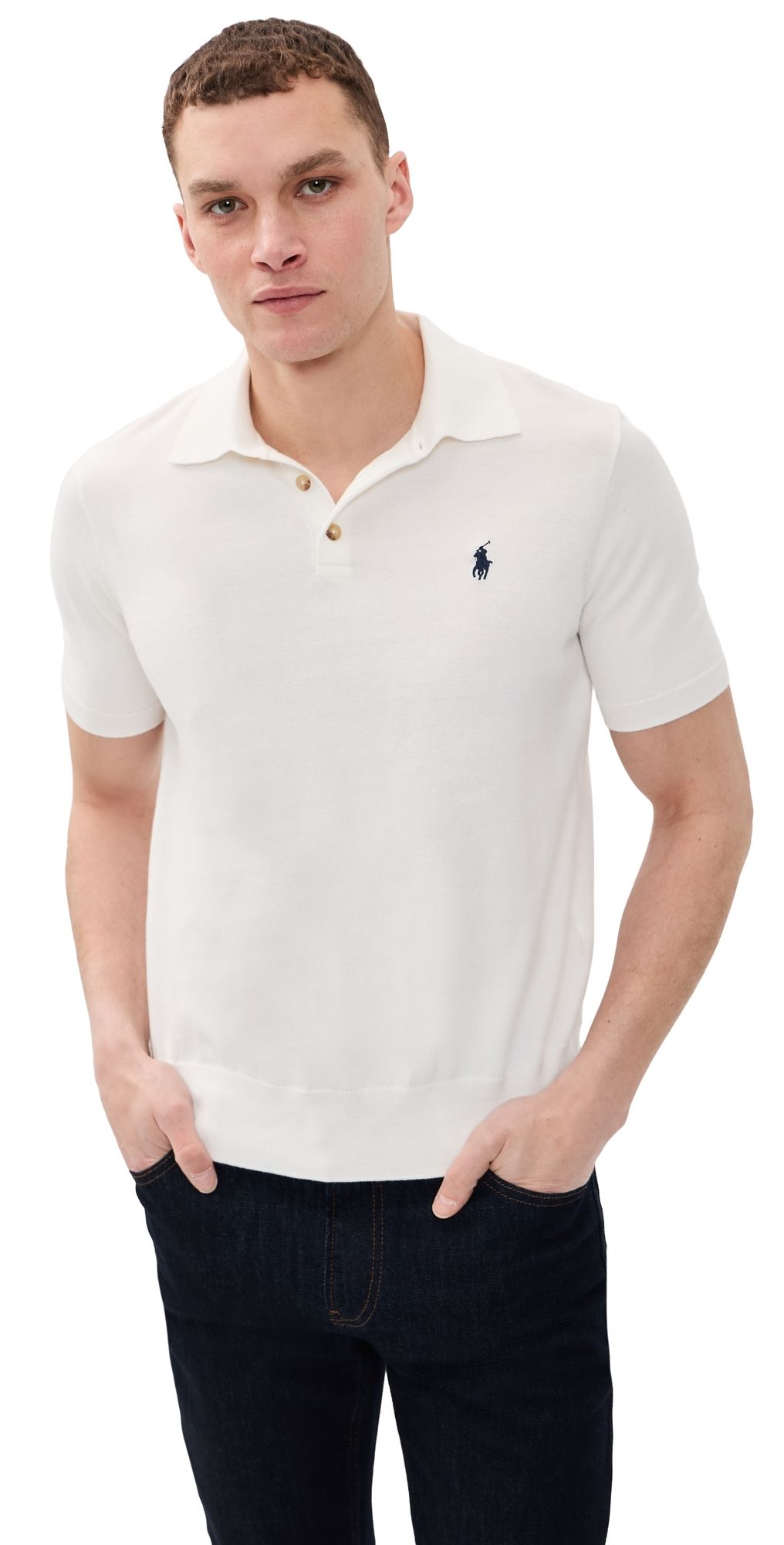 Polo Ralph Lauren Cotton Sweater Polo Deckwash White w/ Navy PP XS