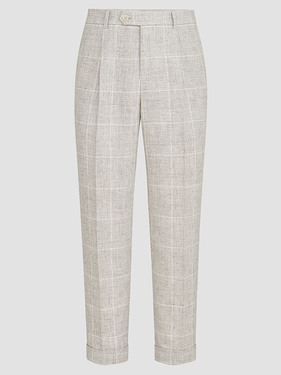 Men's Linen Prince of Wales Trousers with Pleats - Panama - Size 32
