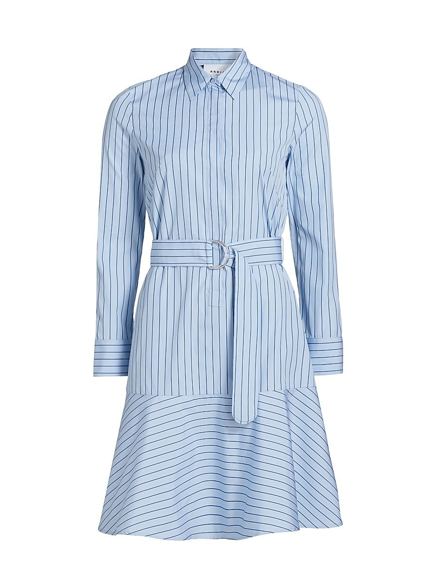 Women's Belted Striped Shirtdress - Sky Medium Blue - Size 16