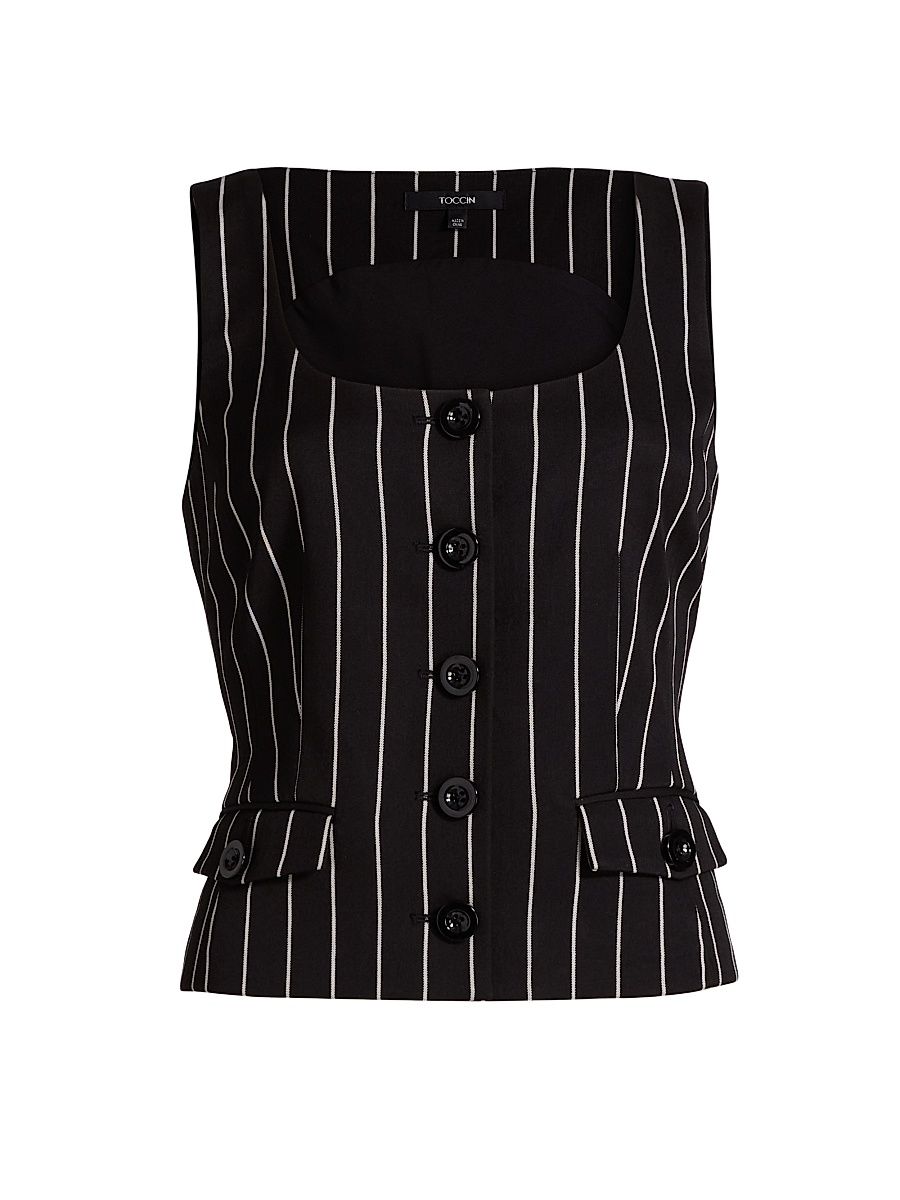 Women's Georgia Pinstriped Button-Front Top - Jet Optic Pinstripe - Size 4