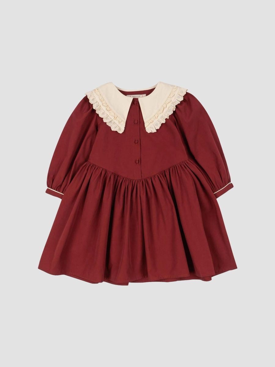 Konges Slojd Girl's Baby Girl's & Little Girl's Lace-Collar Cotton Dress - Red Dahlia - Size 7