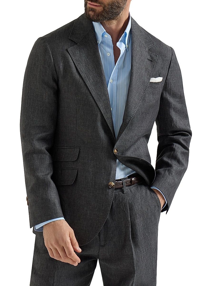 Men's Délavé Linen Deconstructed Cavallo Blazer - Anthracite - Size 48