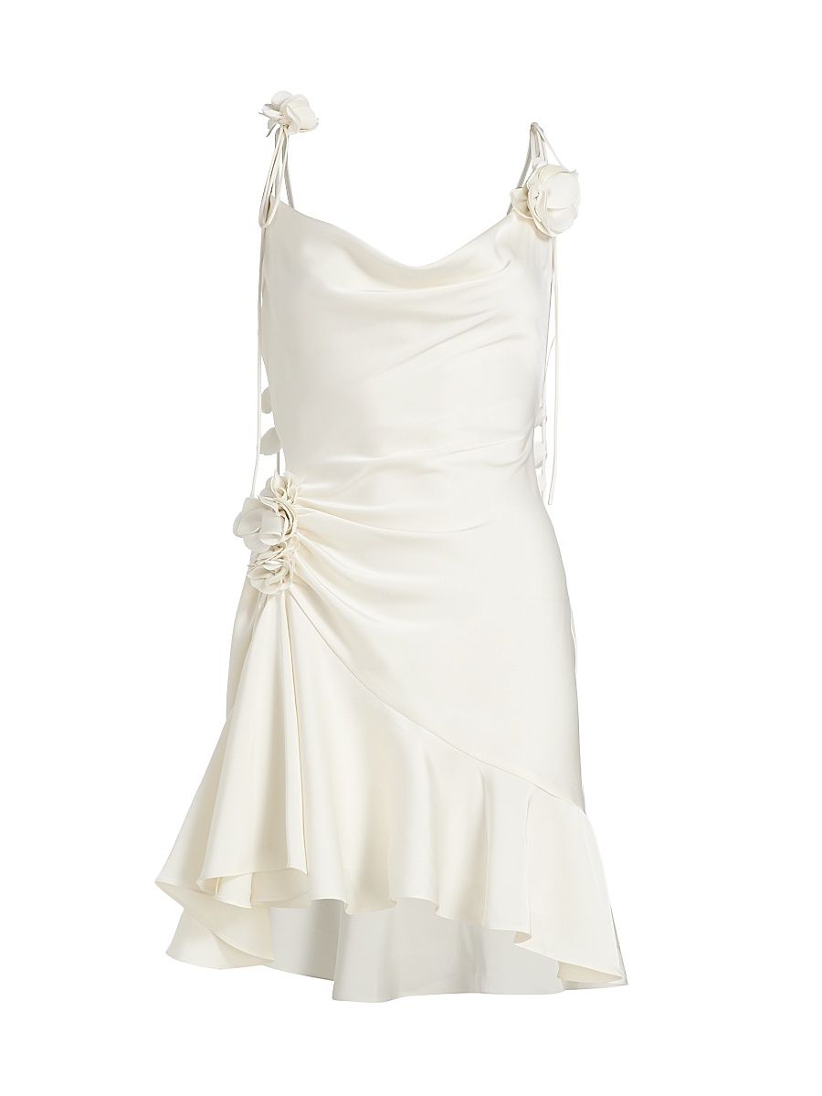 Women's Ganessa Floral Appliqué Satin Minidress - Ivory - Size 00