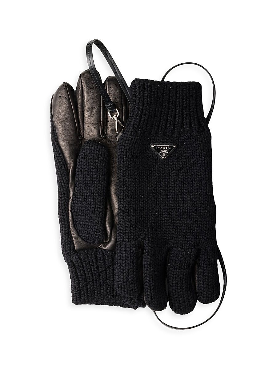 Men's Wool and Nappa Leather Gloves - Black - Size 9