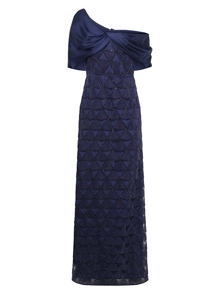 Women's Anabella Textured Tulle Gown - Navy - Size 14