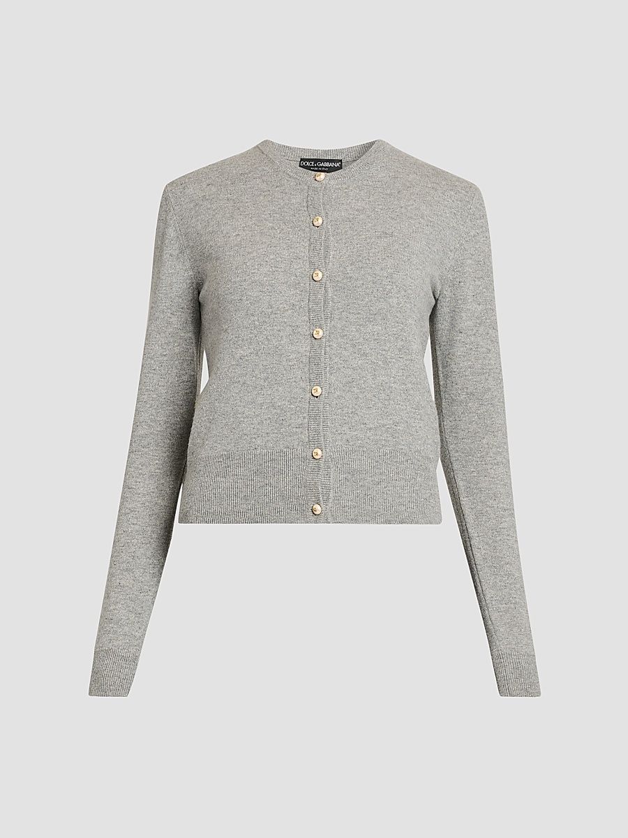 Women's Cashmere Crewneck Cardigan - Grigio Chiaro - Size 8