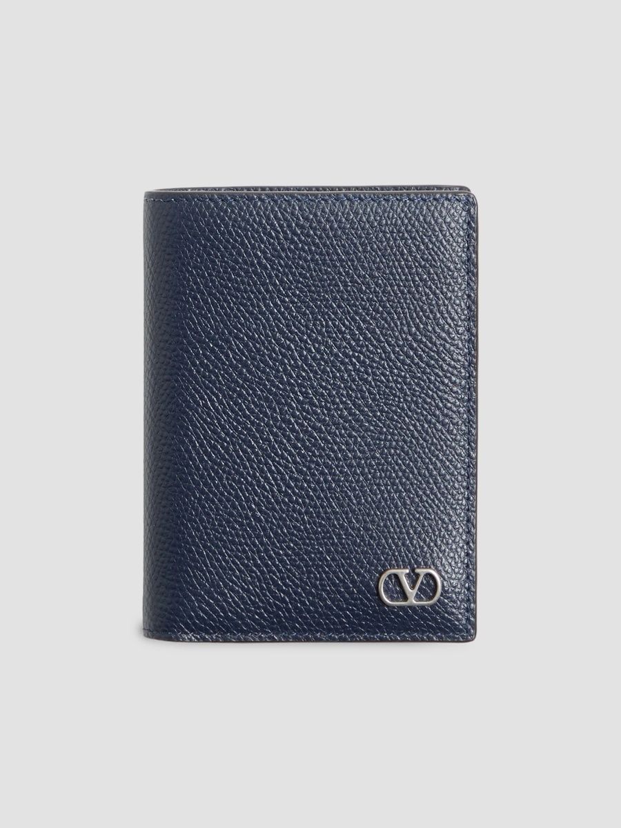 Valentino Men's VLogo Signature Cardholder in Grainy Calfskin - Marine