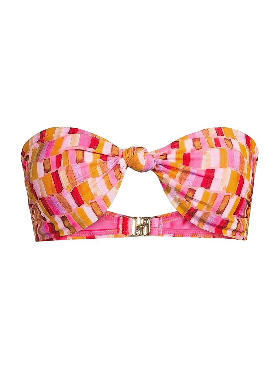 Women's Sunset Tile Printed Bandeau Bikini Top - Pink Multi - Size Medium