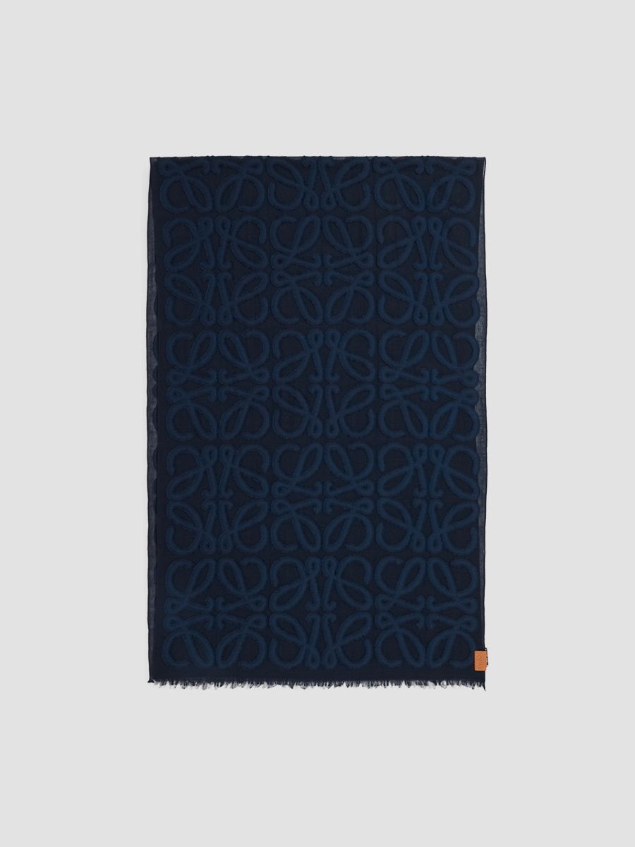 LOEWE Women's Anagram Wool-Silk-Cotton Scarf - Navy Blue