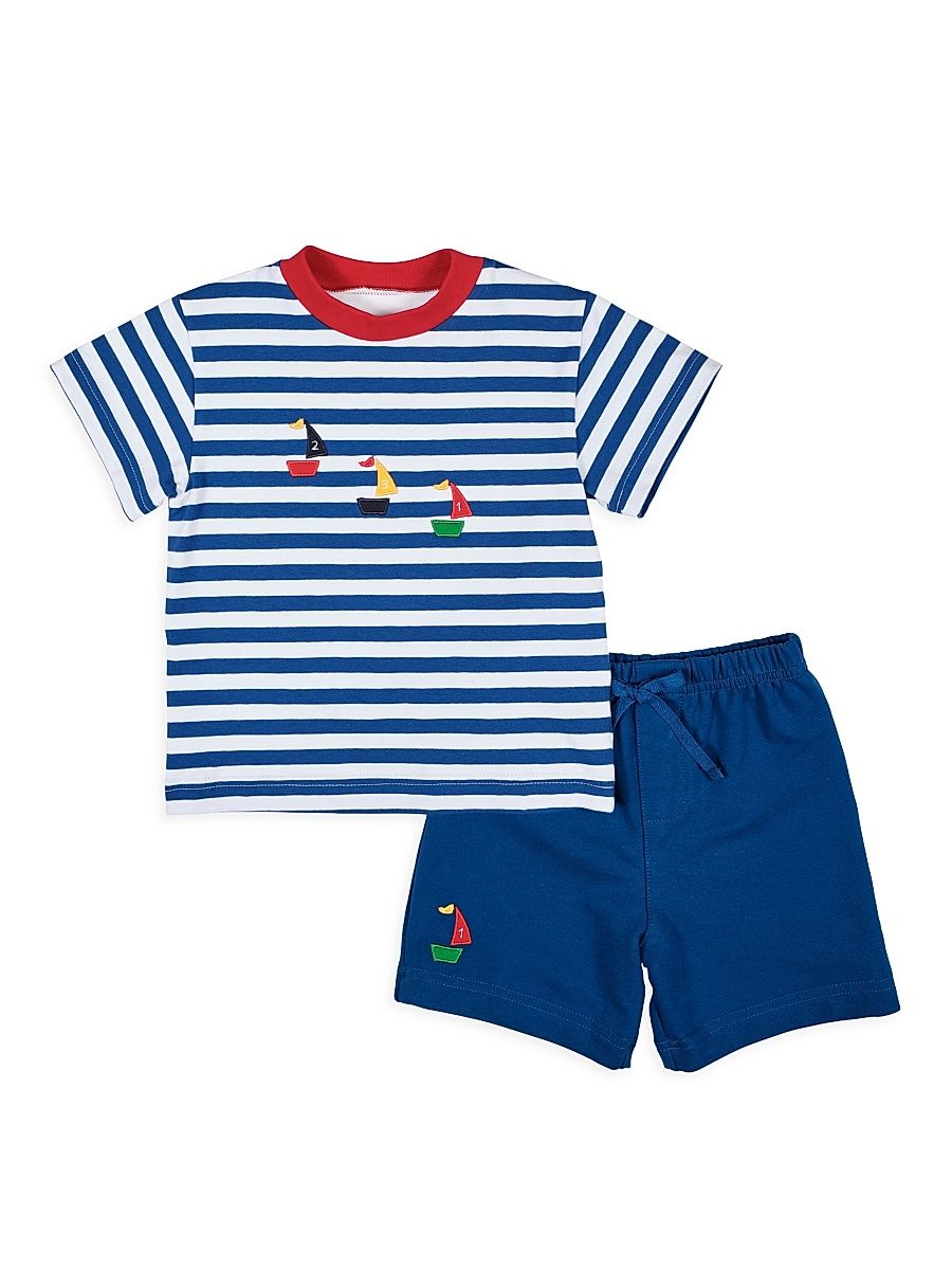 Little Boy's Striped Stretch-Cotton T-Shirt & Shorts Set - Royal - Size 5