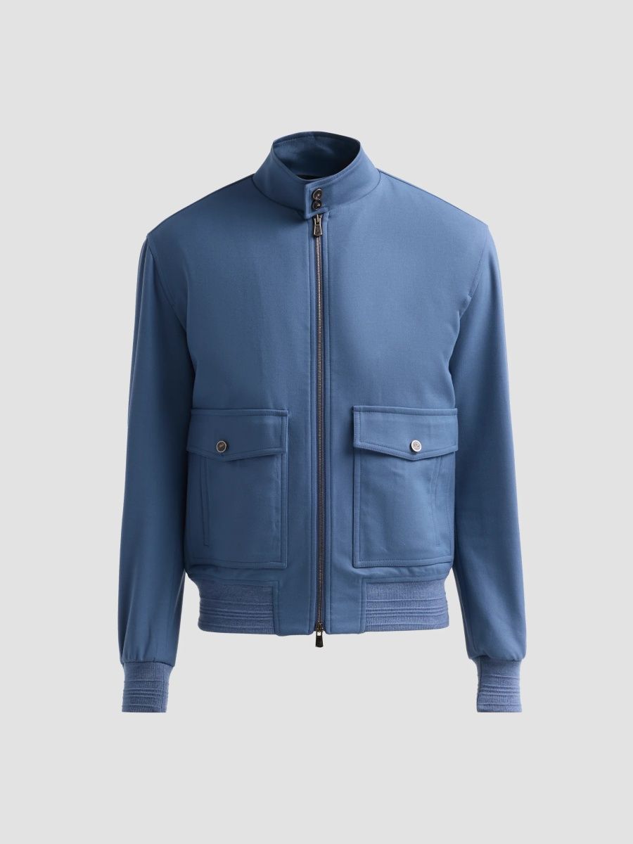 Isaia Men's Wool-Blend Bomber Jacket - Dark Blue - Size 48