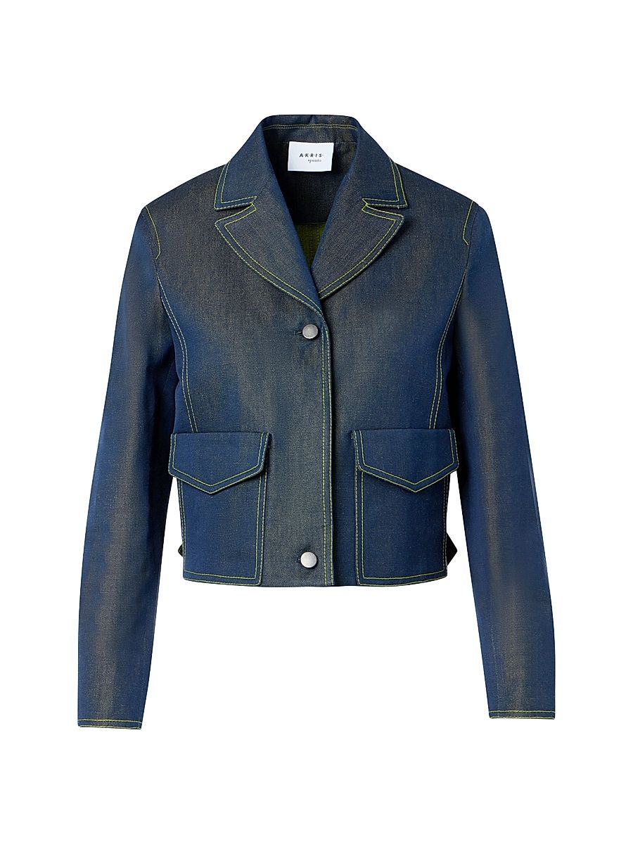 Women's Boxy Topstitched Changeant Denim Jacket - Dark Blue Lemon - Size 18