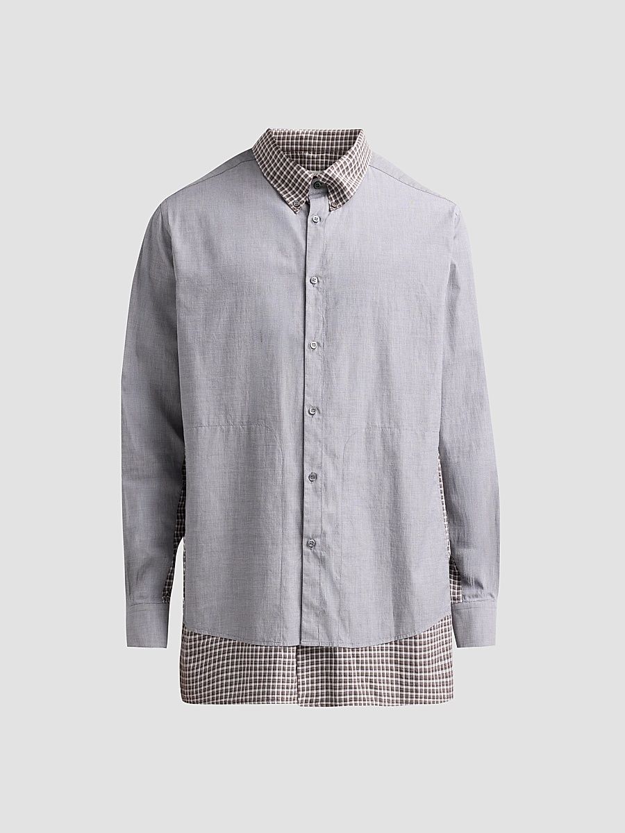 Men's Double Cotton Shirt - Grey Brown Check - Size 17