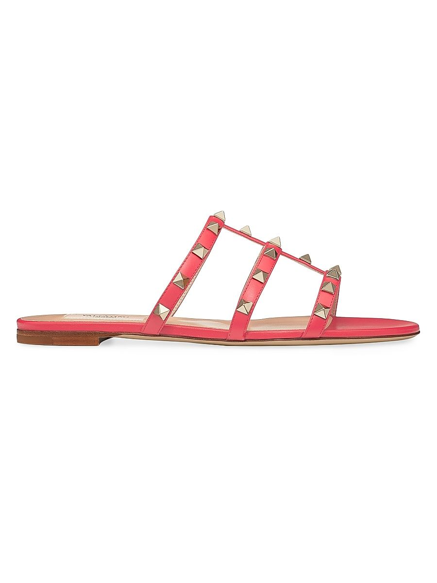 Women's Rockstud Flat Slide Sandals - Pink - Size 10.5