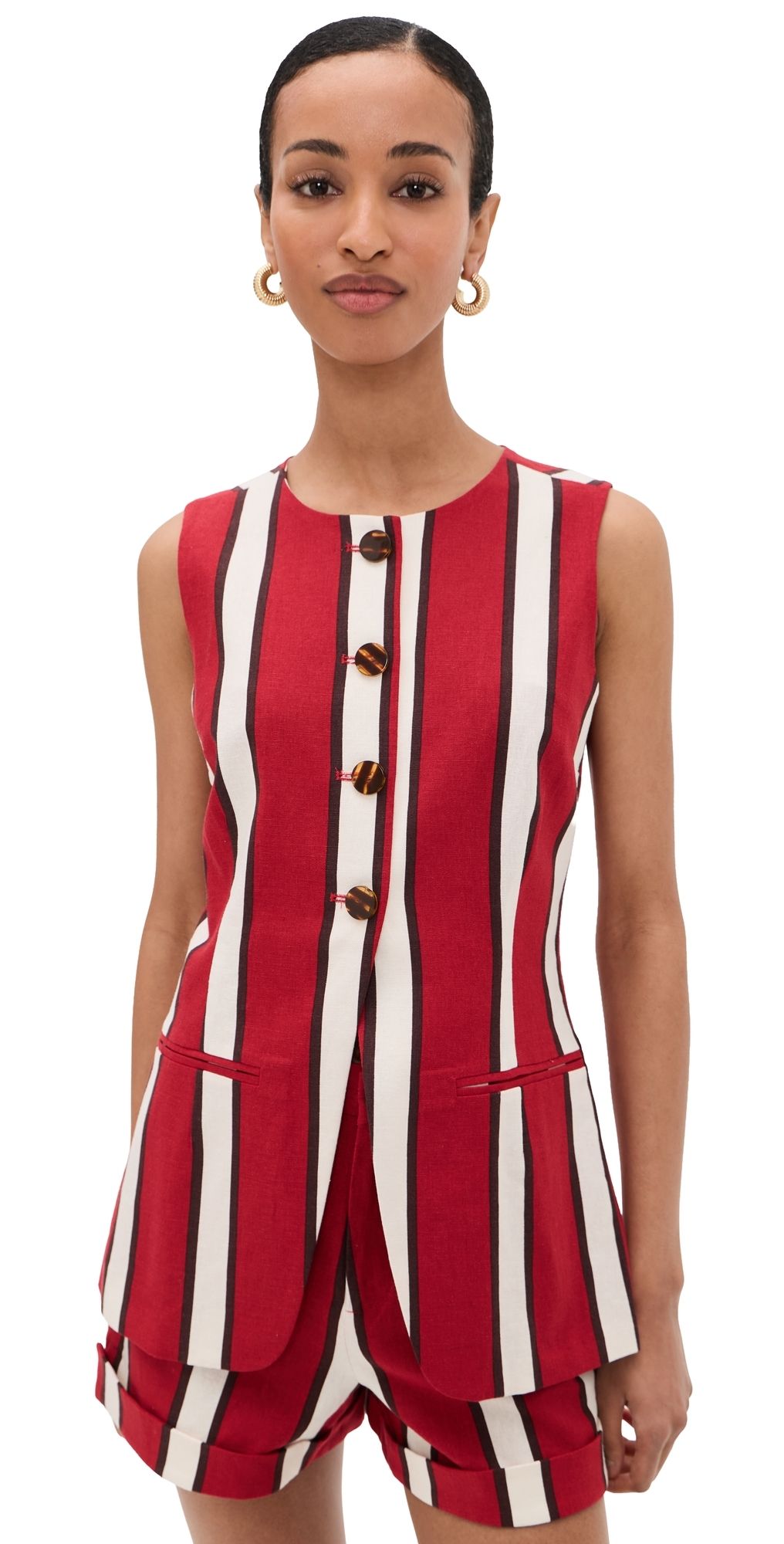 SIMONMILLER Del Mar Linen Vest Venetian Red Stripe 10