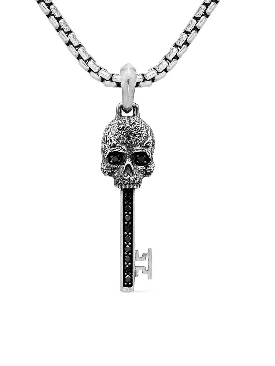 Men's Memento Mori Skull Key Amulet in Sterling Silver - Black