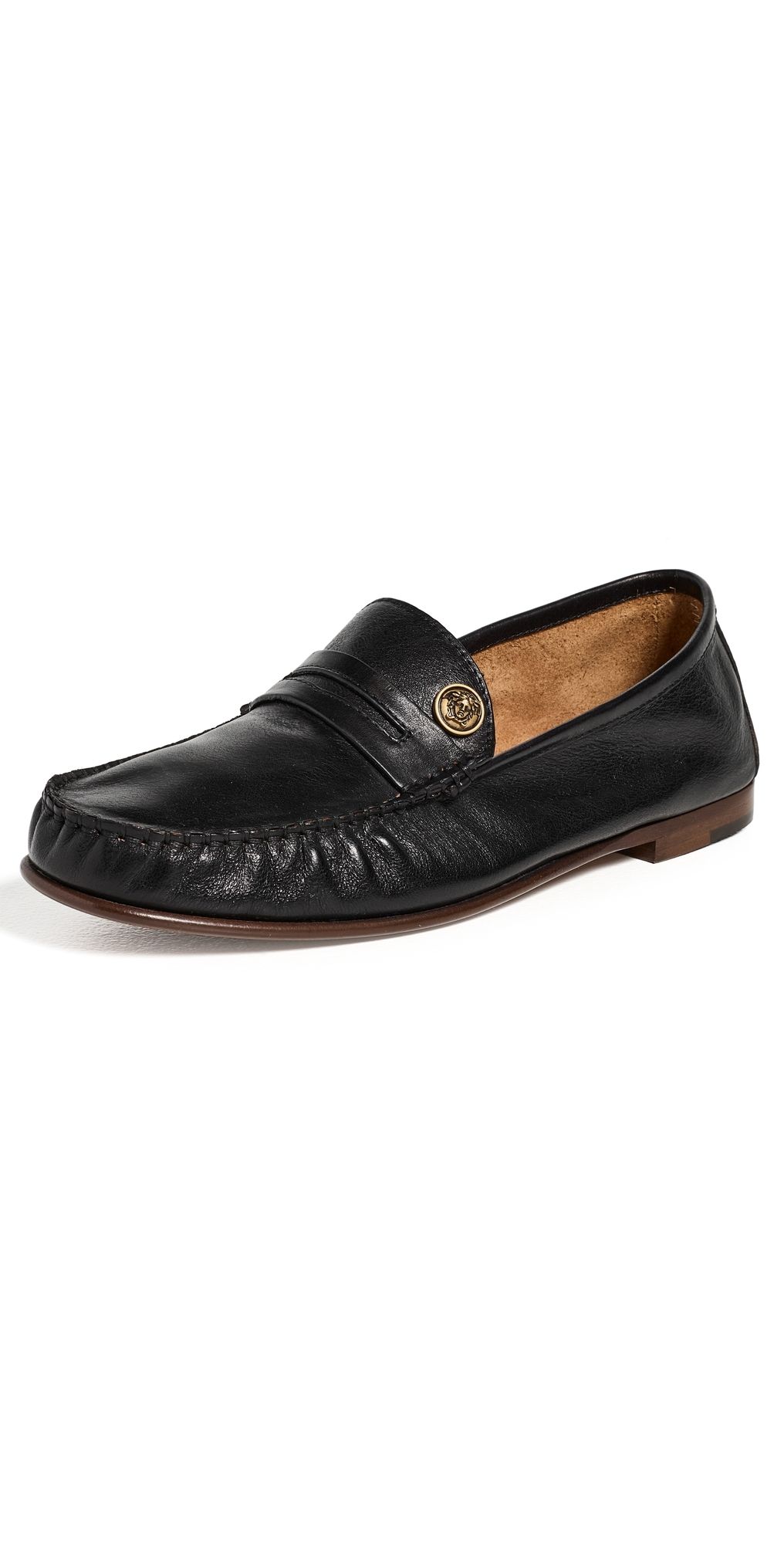 Versace Calf Leather Loafers 1B55J Black Gold '82 38.5